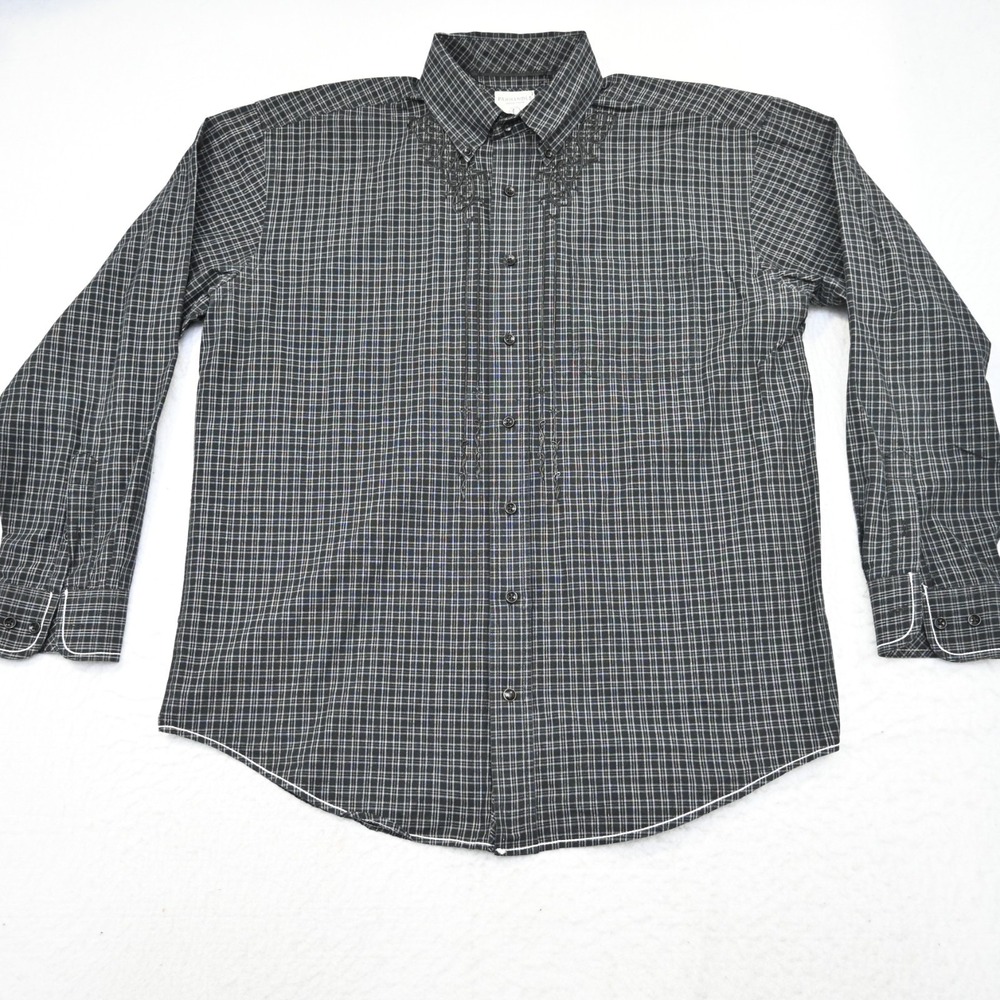 Panhandle Rough Stock Cowboy Dress Shirt Plaid Lurex Long Sleeve Mens Size Large - Picture 5 of 11